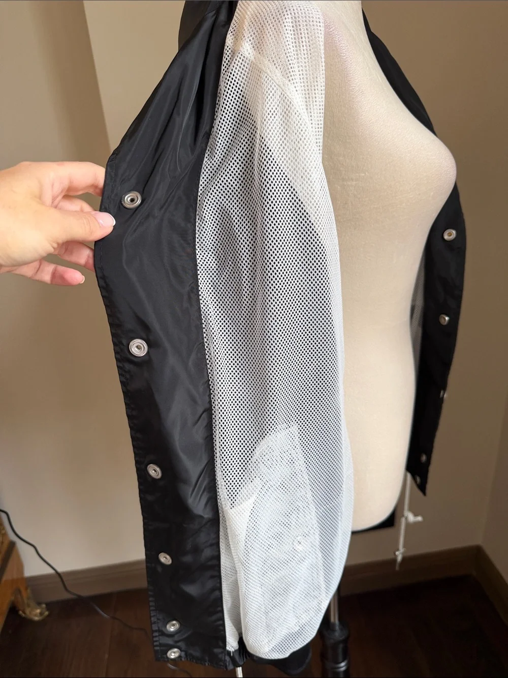Diesel Black Windbreaker with White Snaps and Red Logo Medium Like New